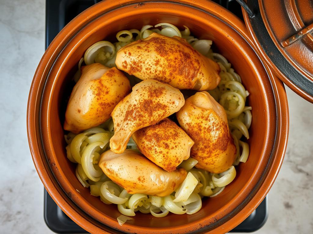 Cuisson initiale du tajine poulet halal
