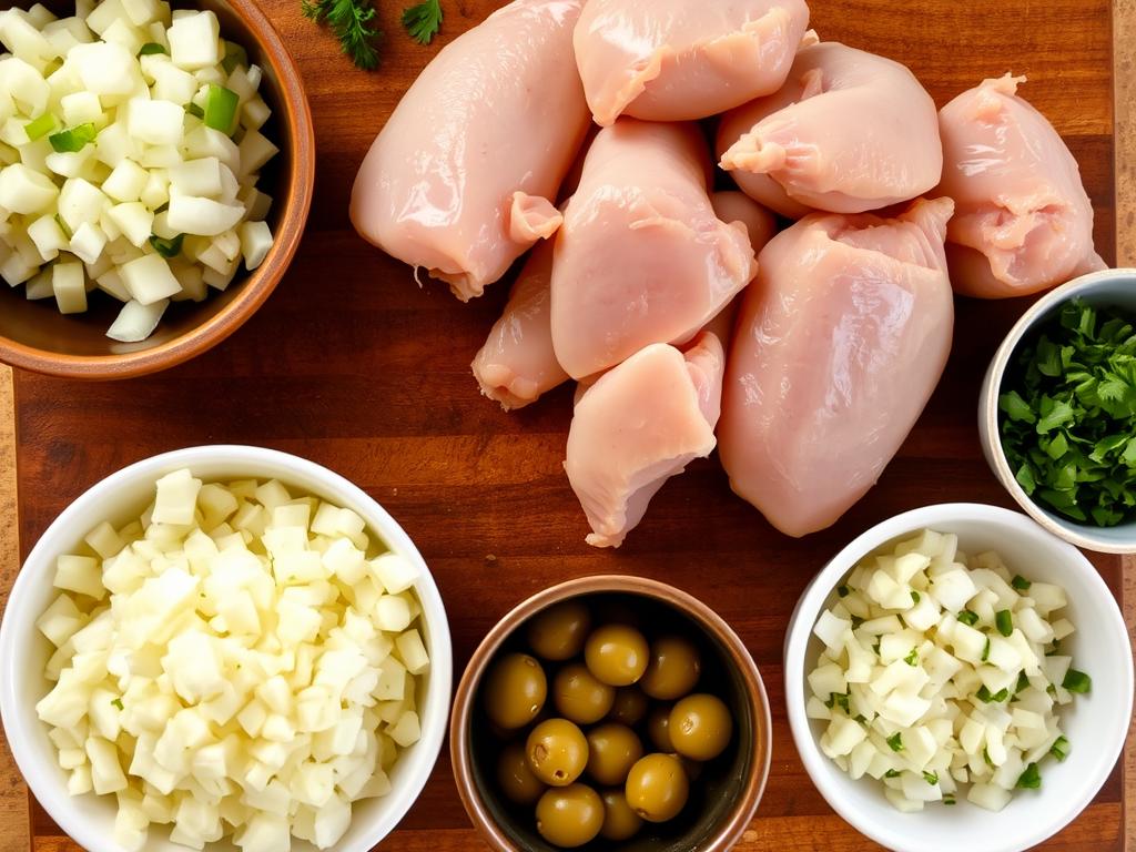Ingrédients préparés pour tajine poulet halal