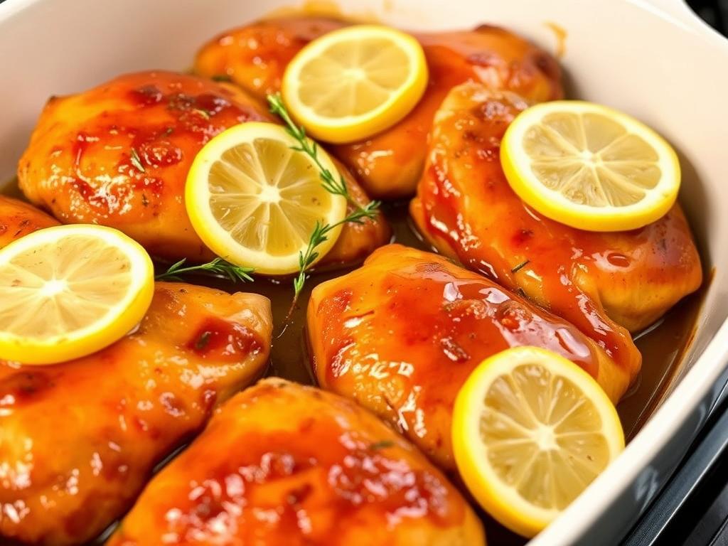 Poulet miel-citron au four brillant et caramélisé Poulet miel-citron au four brillant et caramélisé