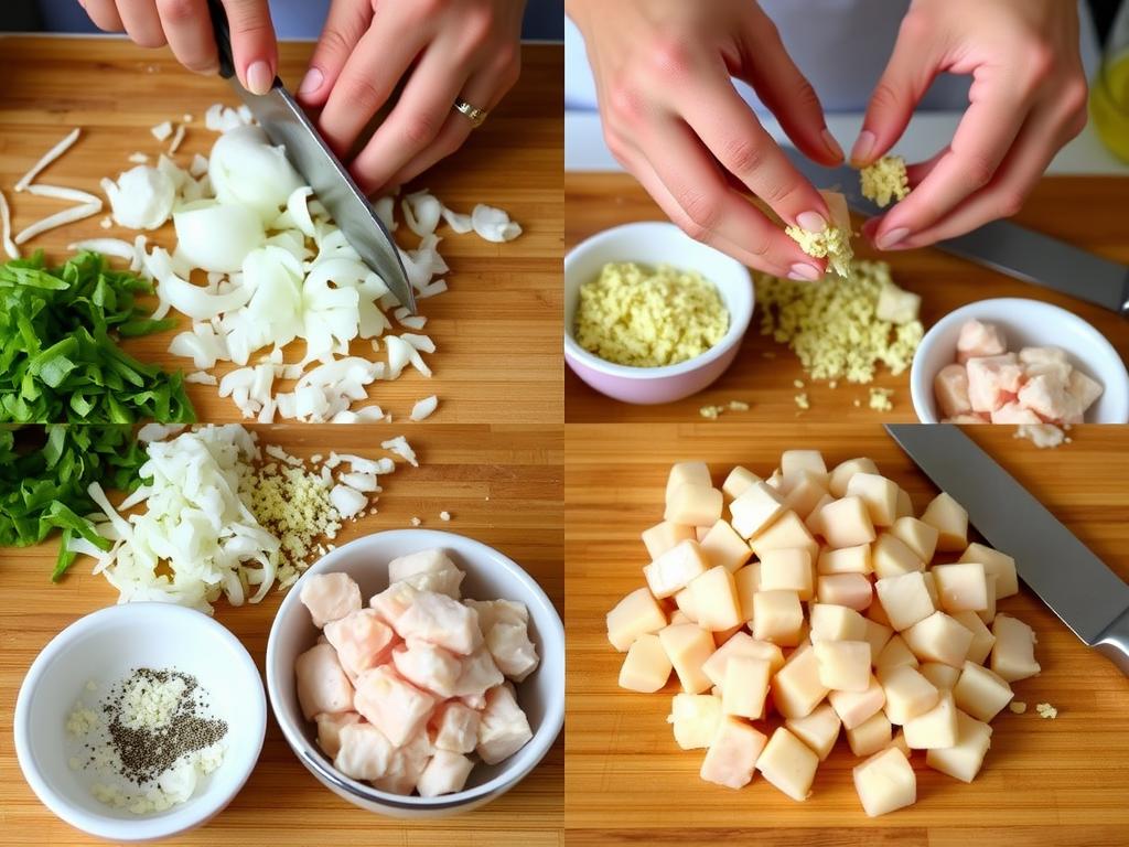 Préparation des ingrédients pour la recette de poulet au curry et lait de coco Préparation des ingrédients pour la recette de poulet au curry et lait de coco