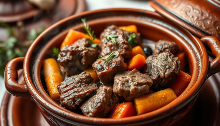 Tajine d'agneau traditionnel marocain avec légumes et épices