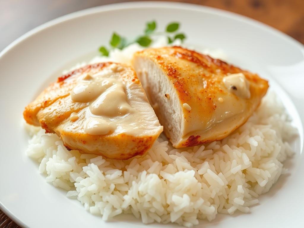 Blanc de poulet rapide accompagné de riz basmati Blanc de poulet rapide accompagné de riz basmati