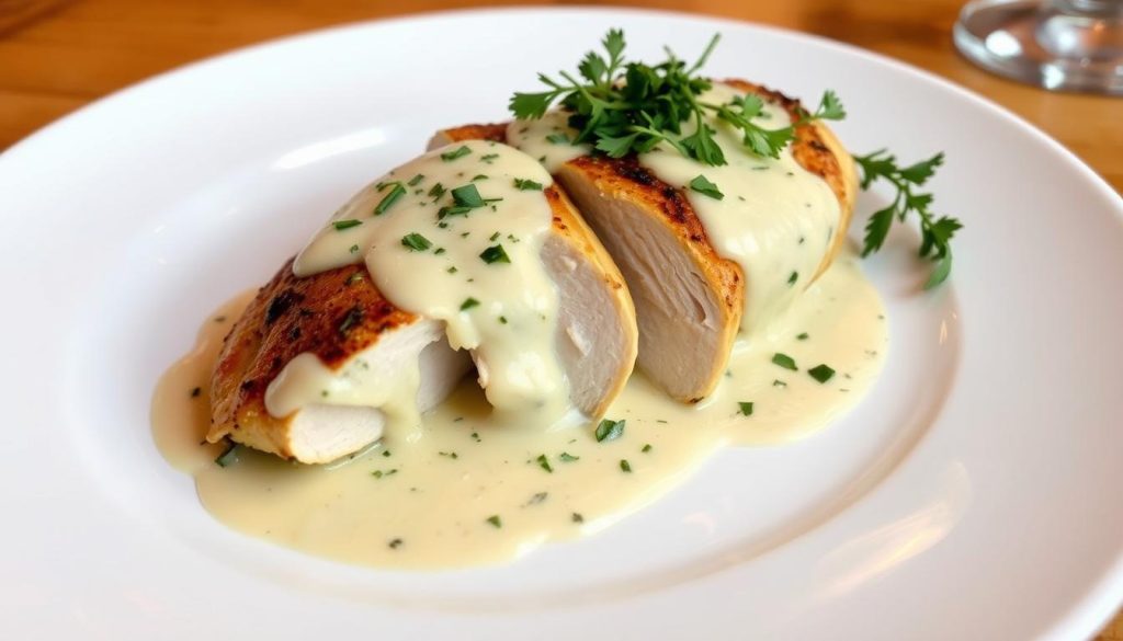 Blanc de poulet rapide prêt à être servi, présenté sur une assiette élégante Blanc de poulet rapide prêt à être servi, présenté sur une assiette élégante