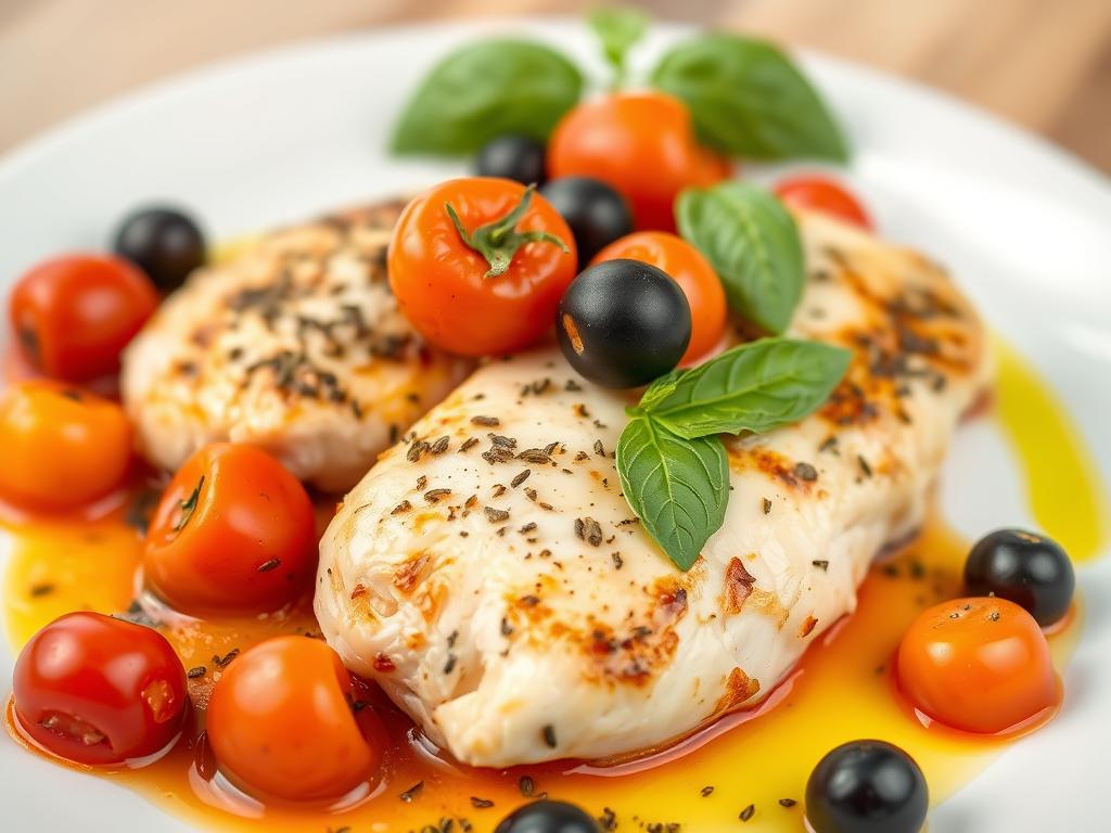 Blanc de poulet rapide version méditerranéenne avec tomates et olives Blanc de poulet rapide version méditerranéenne avec tomates et olives