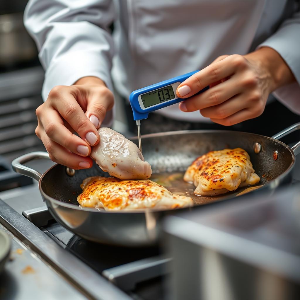 Chef préparant un blanc de poulet rapide avec des techniques professionnelles Chef préparant un blanc de poulet rapide avec des techniques professionnelles