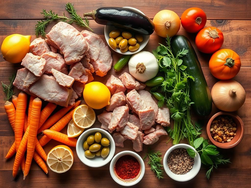 Ingrédients frais pour recette tajine gastronomique Ingrédients frais pour recette tajine gastronomique