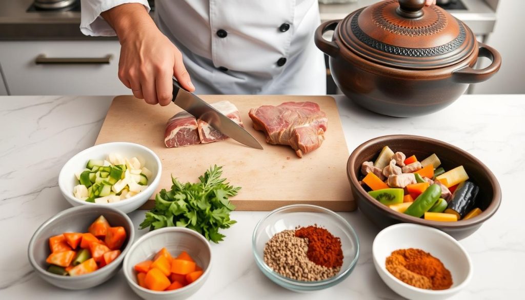 Préparation des ingrédients pour recette tajine gastronomique Préparation des ingrédients pour recette tajine gastronomique