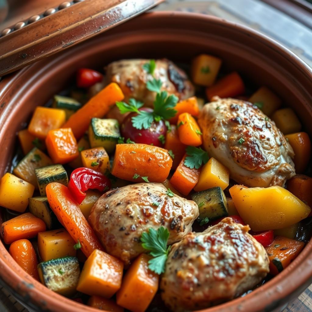 Tajine au poulet avec des légumes de saison Tajine au poulet avec des légumes de saison