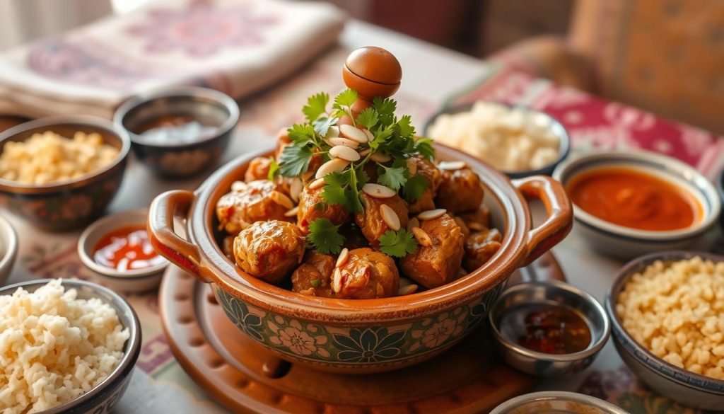 Tajine gastronomique servi avec garnitures