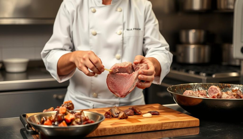 Chef expliquant comment préparer la langue de boeuf Chef expliquant comment préparer la langue de boeuf