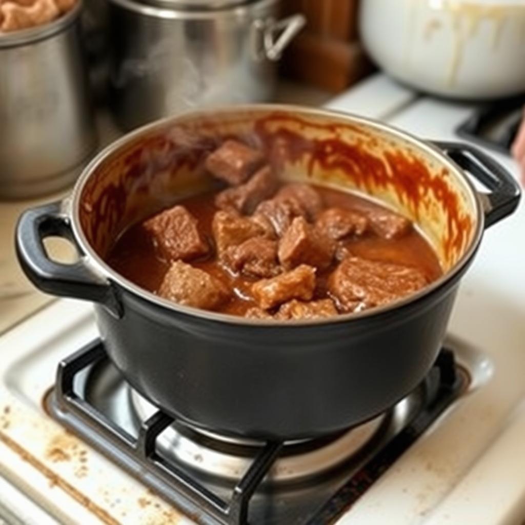 Cocotte avec daube de boeuf en cuisson