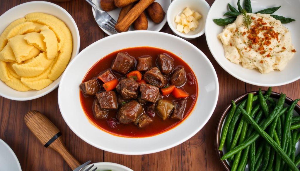 Daube de boeuf servie avec des accompagnements