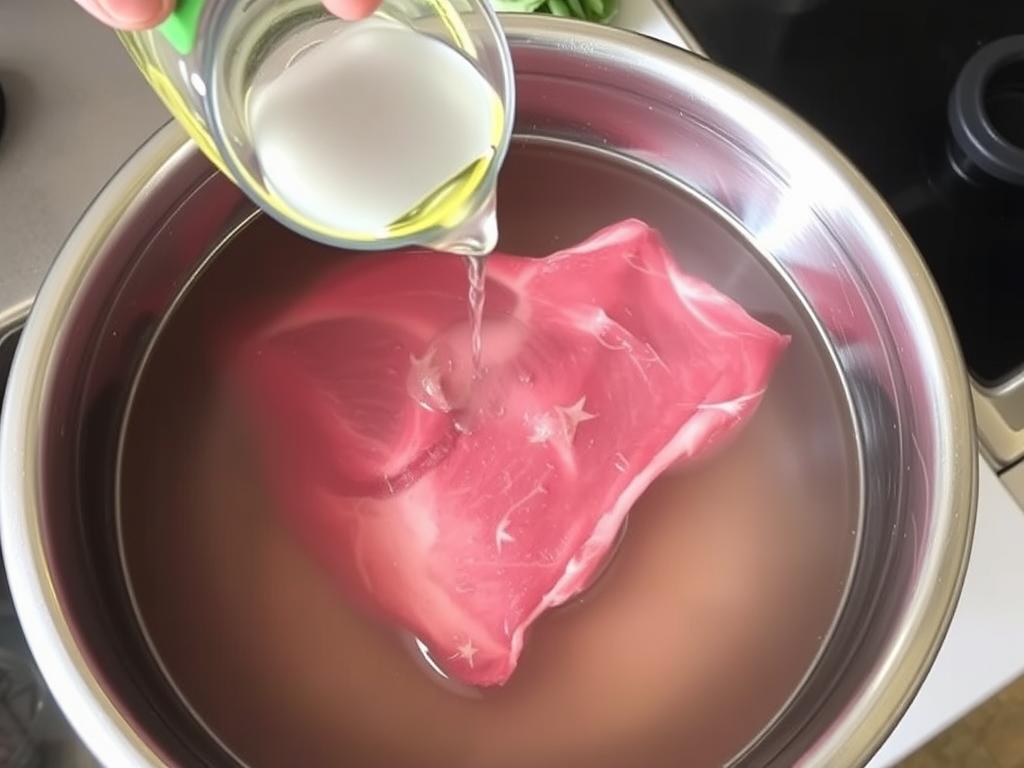 Langue de boeuf en train de tremper dans l'eau vinaigrée Langue de boeuf en train de tremper dans l'eau vinaigrée