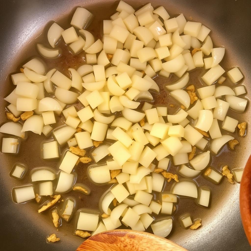 Oignons en train de dorer dans la poêle pour la recette de foie de bœuf Oignons en train de dorer dans la poêle pour la recette de foie de bœuf
