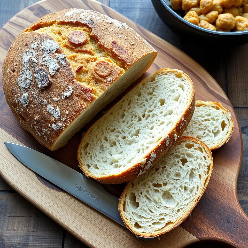 Pain croustillant servi avec le gratin viande hachée pomme de terre Pain croustillant servi avec le gratin viande hachée pomme de terre