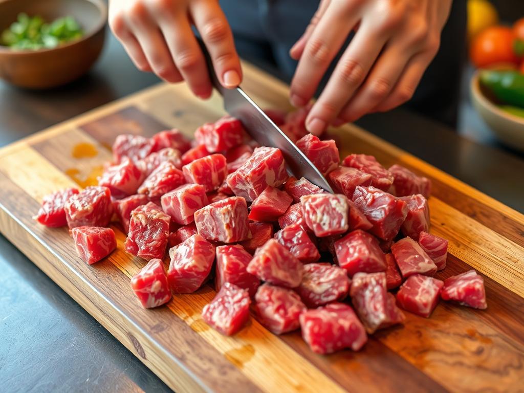 Préparation de la viande pour la recette de boeuf en daube