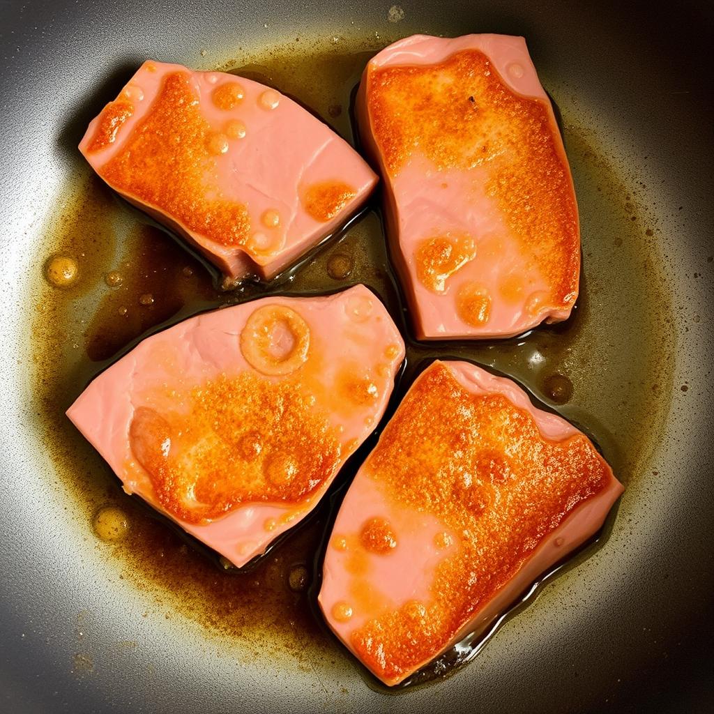 Tranches de foie de bœuf en train de dorer dans la poêle Tranches de foie de bœuf en train de dorer dans la poêle