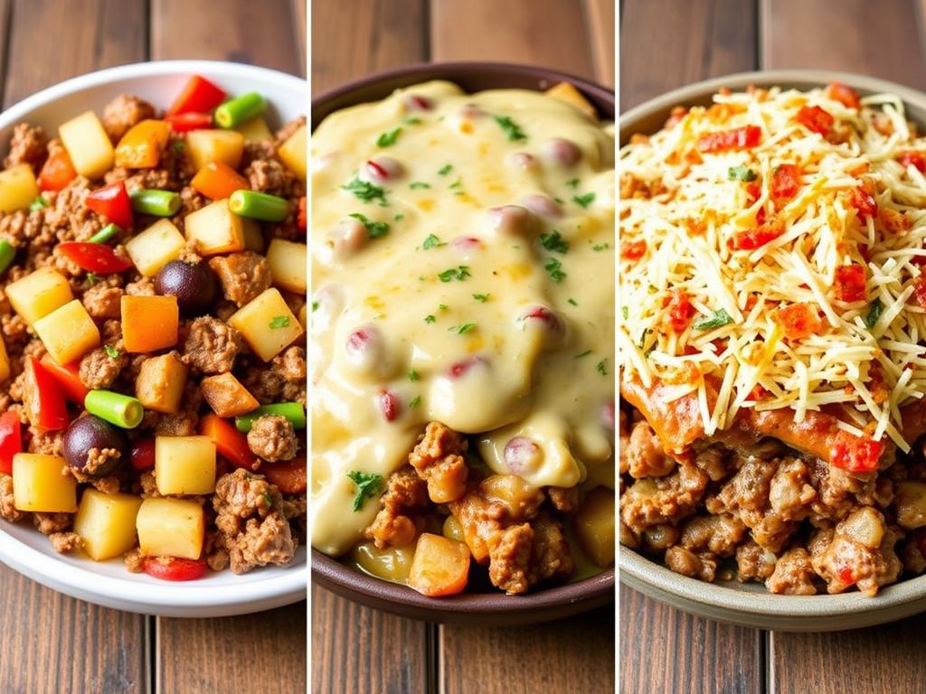 Variantes du gratin de viande hachée pomme de terre avec différents ingrédients Variantes du gratin de viande hachée pomme de terre avec différents ingrédients