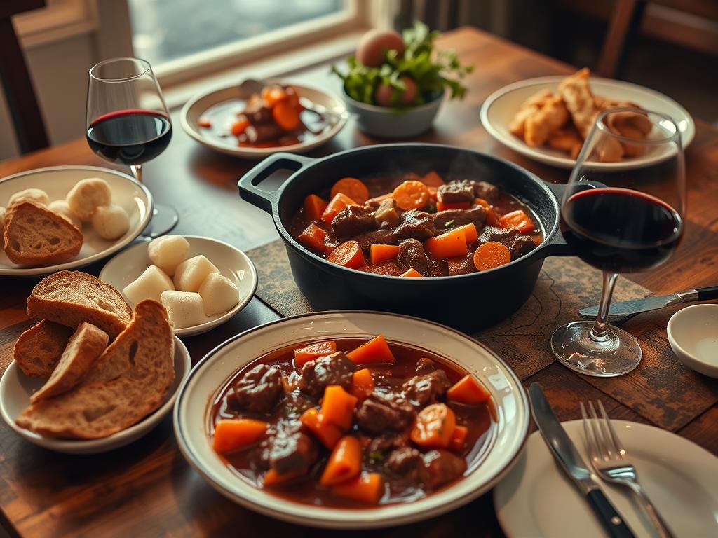 boeuf aux carottes servi avec des pommes de terre vapeur boeuf aux carottes servi avec des pommes de terre vapeur