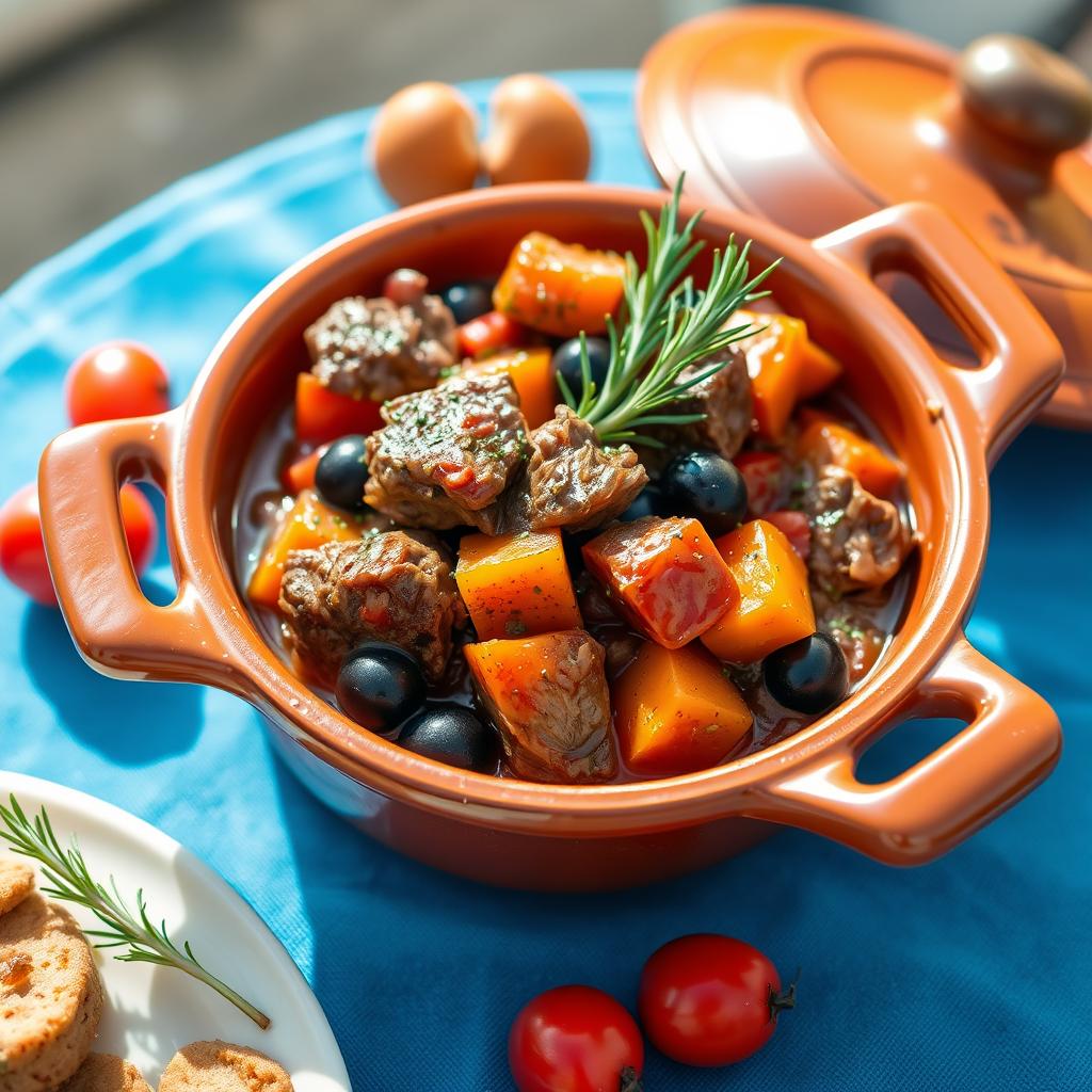 version provençale du boeuf aux carottes avec olives et herbes version provençale du boeuf aux carottes avec olives et herbes